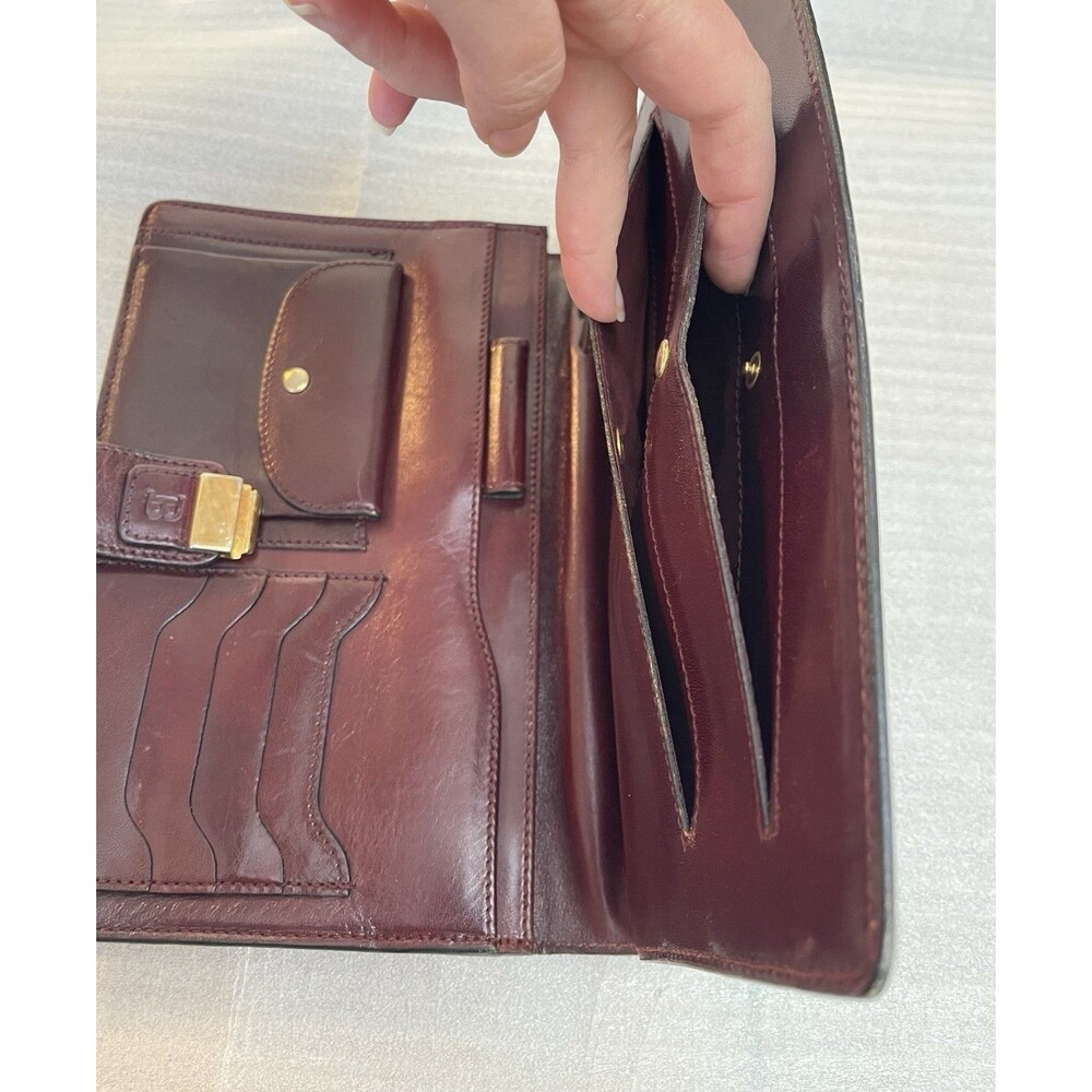 VTG Bally Burgundy Brown Leather Envelope Clutch Wristlet Organizer 1990s Italy - Picture 4 of 14